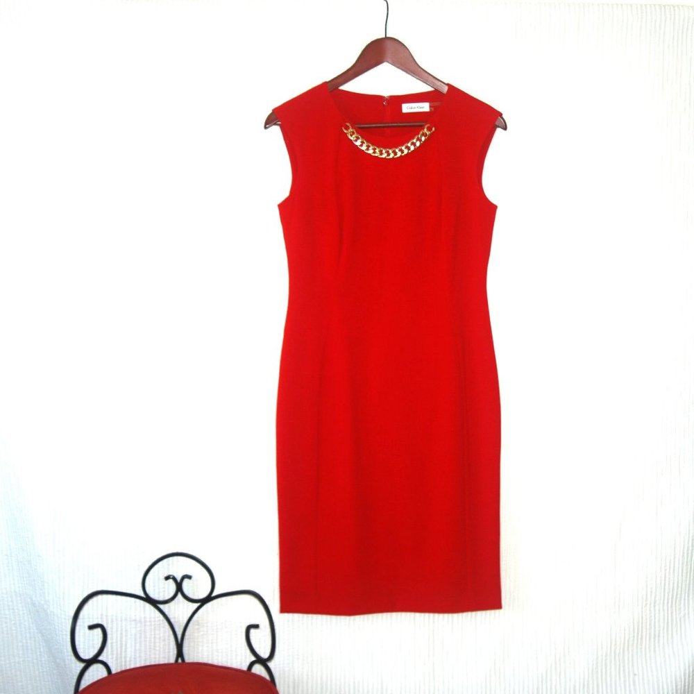 Calvin Klein Red Chain Necklace Dress